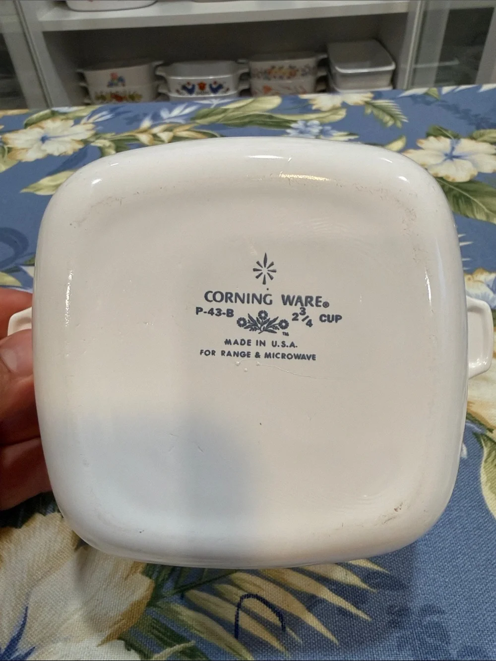 Corningware White Casserole with Blue Cornflower Design and Plastic Lid